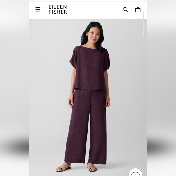 NWT Eileen Fisher BLACKBERRY Woven Plissé Wide-Leg Pant Size PS